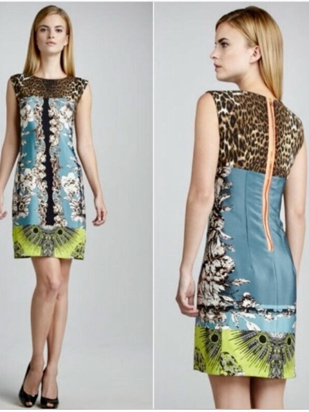 Elie Tahari Ginny Printed Silk Sheath Dress Mixed Animal Floral Size 6 EUC